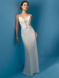 Thin Straps V-neck Chapel Train Chiffon Wedding Dresses (ms0022)