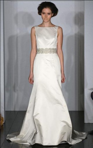 Trumpet Bateau Neckline Low V-back Satin Wedding Dresses (ms0023)