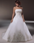 Empire waist A-line Designer Satin Embroidery Strapless Bargain Modest bridal wedding dresses