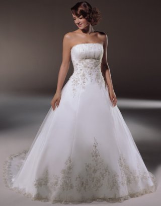 Empire waist A-line Designer Satin Embroidery Strapless Bargain Modest bridal wedding dresses