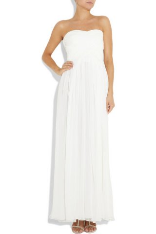 Pleated silk-chiffon strapless gown