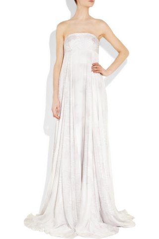 Printed silk-chiffon strapless gown