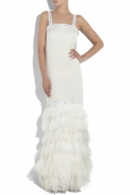 Ostrich feather-trimmed georgette gown