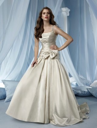 A-line One Shoulder Court Trains Sleeveless Satin Wedding Dress For Brides