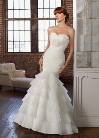 Luxury Ivory Satin Organza Sweet Heart Mermaid Trumpet Bridal Dress