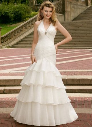 Ivory Satin Organza Halter Mermaid Trumpet Wedding Dress