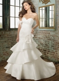 Ivory Sweet Heart Pleated Mermaid Trumpet Satin Wedding Dress