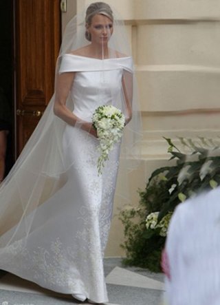 Classical White Satin Floor Length Off-the-shoulder Celebrity Wedding Dresses