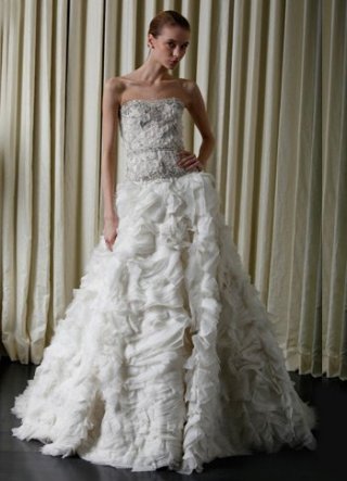 White Taffeta A-line Strapless Celebrity Wedding Dresses