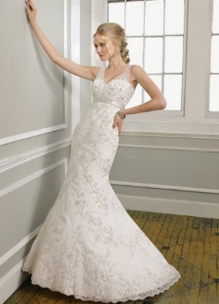 Fashion White Satin Mermaid V-neck Celebrity Wedding Dresses