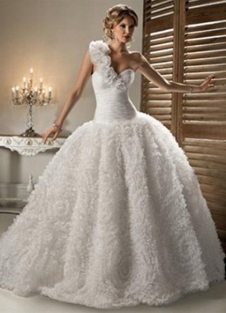 Gorgeous White Net One-shoulder A-line Celebrity Wedding Dresses