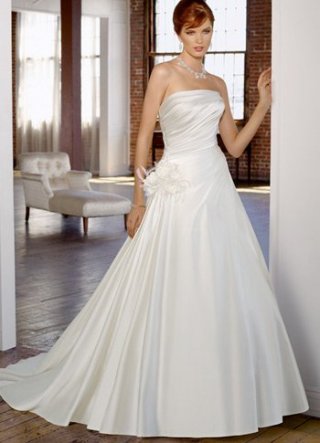 Ivory Satin Strapless Sweep Train A-line Wedding Dress For Bride