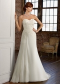 Ivory Satin Chiffon Sweet Heart Sweep Train Wedding Dress