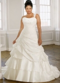 Ivory Satin Sweep Train Embroidery Plus Size Wedding Dress