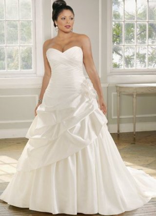 Ivory A-line Satin Plus Size Wedding Dress For Bride