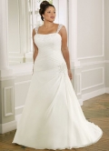 Ivory Sweep Train Applique Satin Chiffon Plus Size Wedding Dress