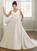Ivory Sweep Train Satin Plus Size Wedding Dress