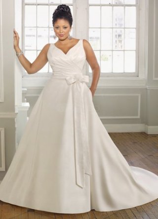 Ivory Sweep Train Satin Plus Size Wedding Dress