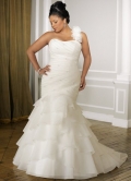 Ivory A-line Satin Organza Plus Size Wedding Dress