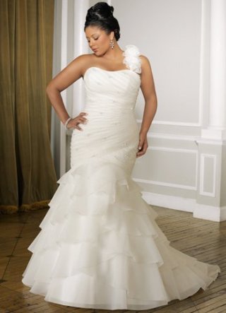 Ivory A-line Satin Organza Plus Size Wedding Dress