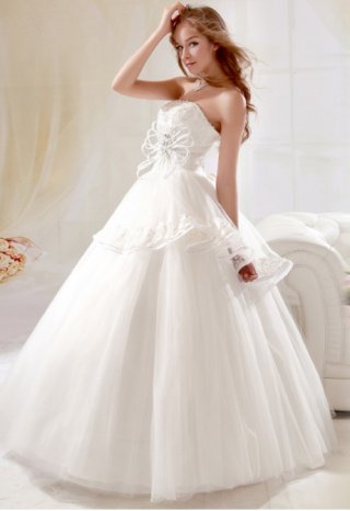 Modest ball gown strapless floor length wedding dresses