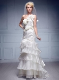 Haute gorgeous romantic hand-decorated lotus flower cascade wedding dress