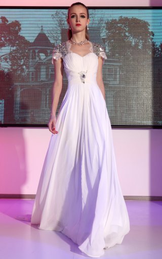 White Wedding Dress with Silver Sleeves and Train