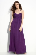 Ruffle Trim Chiffon Halter Gown