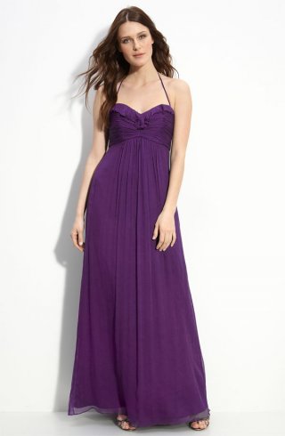 Ruffle Trim Chiffon Halter Gown