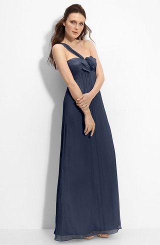 Bow Front One Shoulder Chiffon Gown