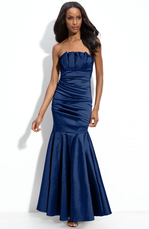 Pleat Bodice Taffeta Mermaid Gown