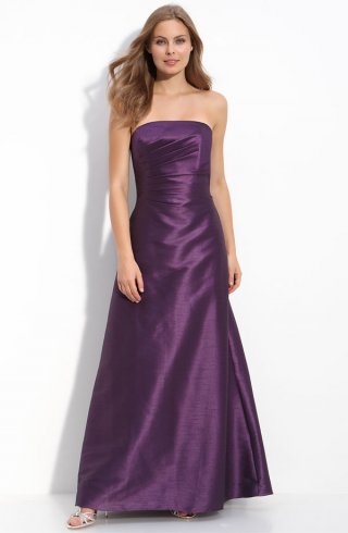 Pleated Strapless Dupioni Gown
