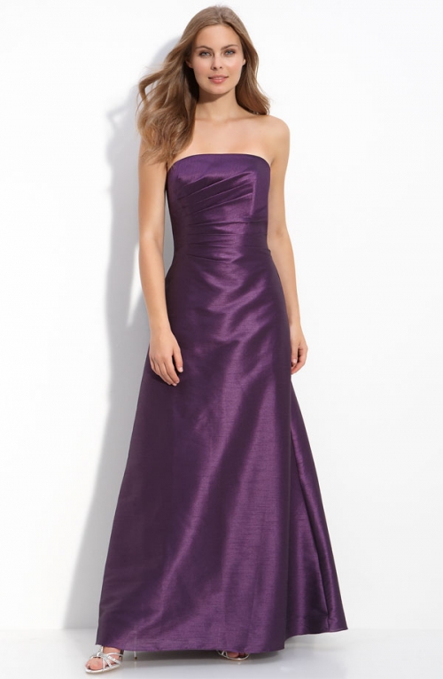Pleated Strapless Dupioni Gown