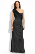 Rosette Trim One Shoulder Chiffon Gown