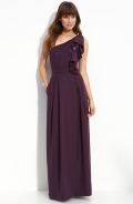Ruffled One Shoulder Matte Satin Gown