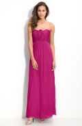 Rosette Trim Strapless Chiffon Gown