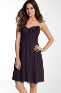 Rosette Trim Strapless Chiffon Dress