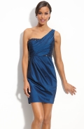 Beaded One Shoulder Taffeta Dress