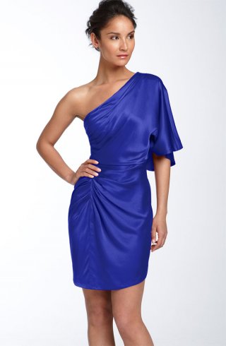 Draped One Shoulder Stretch Satin Dress