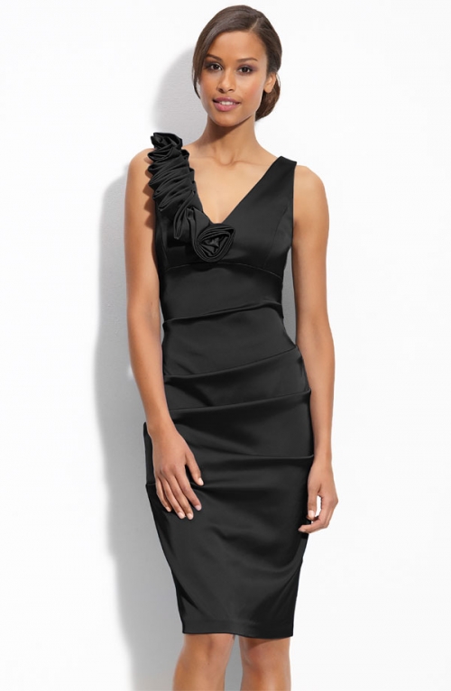 Rosette Stretch Satin Dress