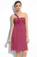 Crinkle Silk Chiffon One Shoulder Dress