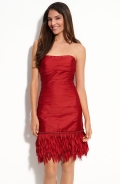 Fringe Hem Strapless Satin Dress