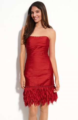 Fringe Hem Strapless Satin Dress