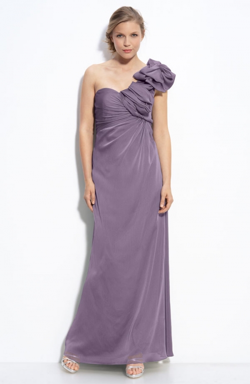 One Shoulder Chiffon Dress with Bow