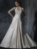 Wholesale Floor Length A-Line Halter Zipper Sweep/Brush Train With Embroidery,Beads Wedding Dresses