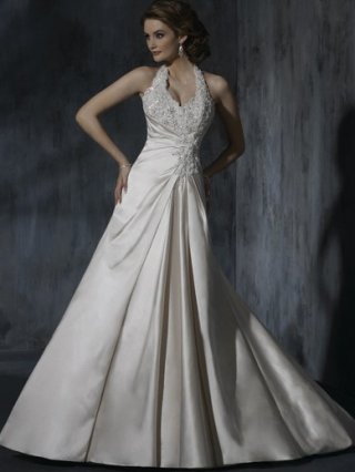 Wholesale Floor Length A-Line Halter Zipper Sweep/Brush Train With Embroidery,Beads Wedding Dresses