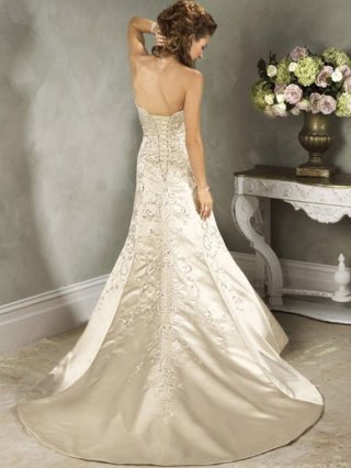 Wholesale Floor Length A-Line Strapless Low Back Sweep Train With Embroidery,Bandage Wedding Dresses WDresses00960