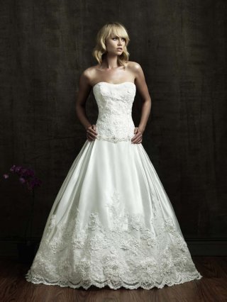 Wholesale Floor Length A-Line Strapless Low Back Sweep Train With Embroidery,Button Wedding Dresses WDresses00765