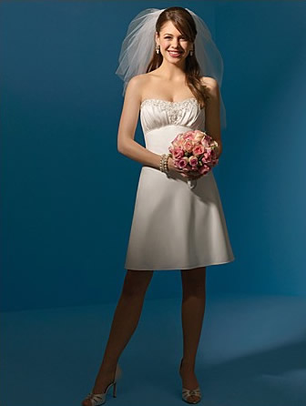 Exquisite Ivory Strapless Tea Length Empire Waist Decent Sprinkles Design Wedding Dress