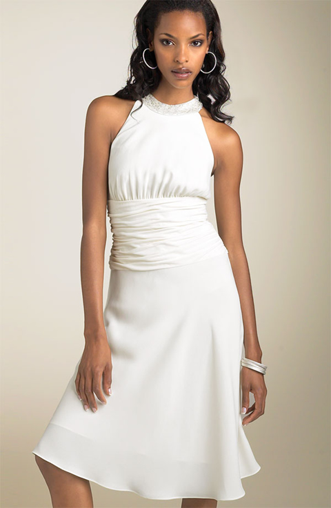 New Style White High Collar Tea length Pleated Satin Simple Wedding Dress New Style White High Collar Tea length Pleated Satin Simple Wedding Dress